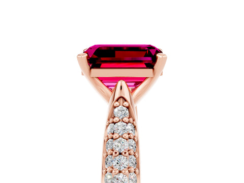 Rose gold Emerald Cut Diamond Solitaire Engagement Ring with Pavé Band and Four-Prong Setting_5