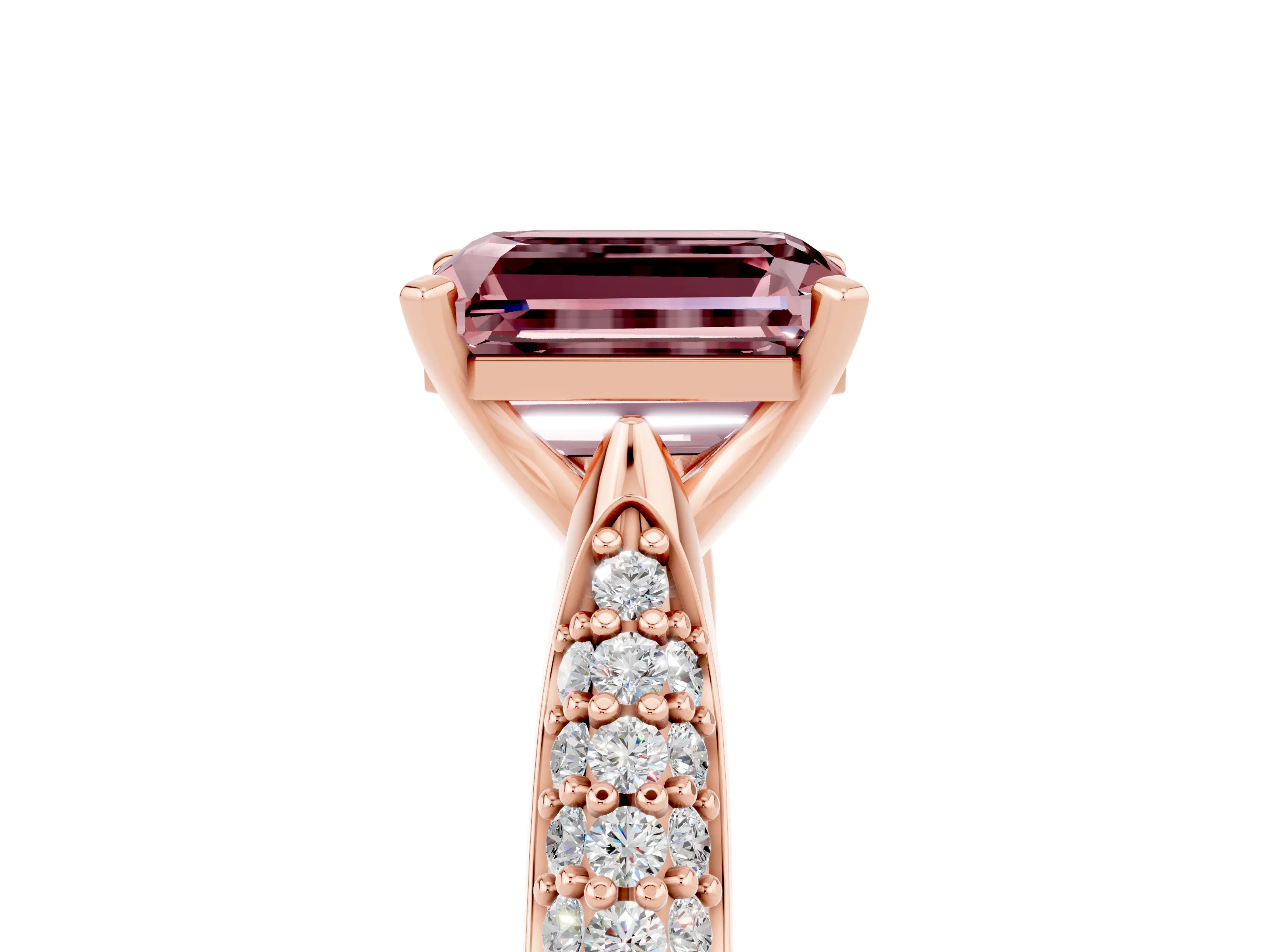 Rose gold Emerald Cut Diamond Solitaire Engagement Ring with Pavé Band and Four-Prong Setting_5