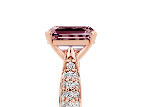 Rose gold Emerald Cut Diamond Solitaire Engagement Ring with Pavé Band and Four-Prong Setting_5