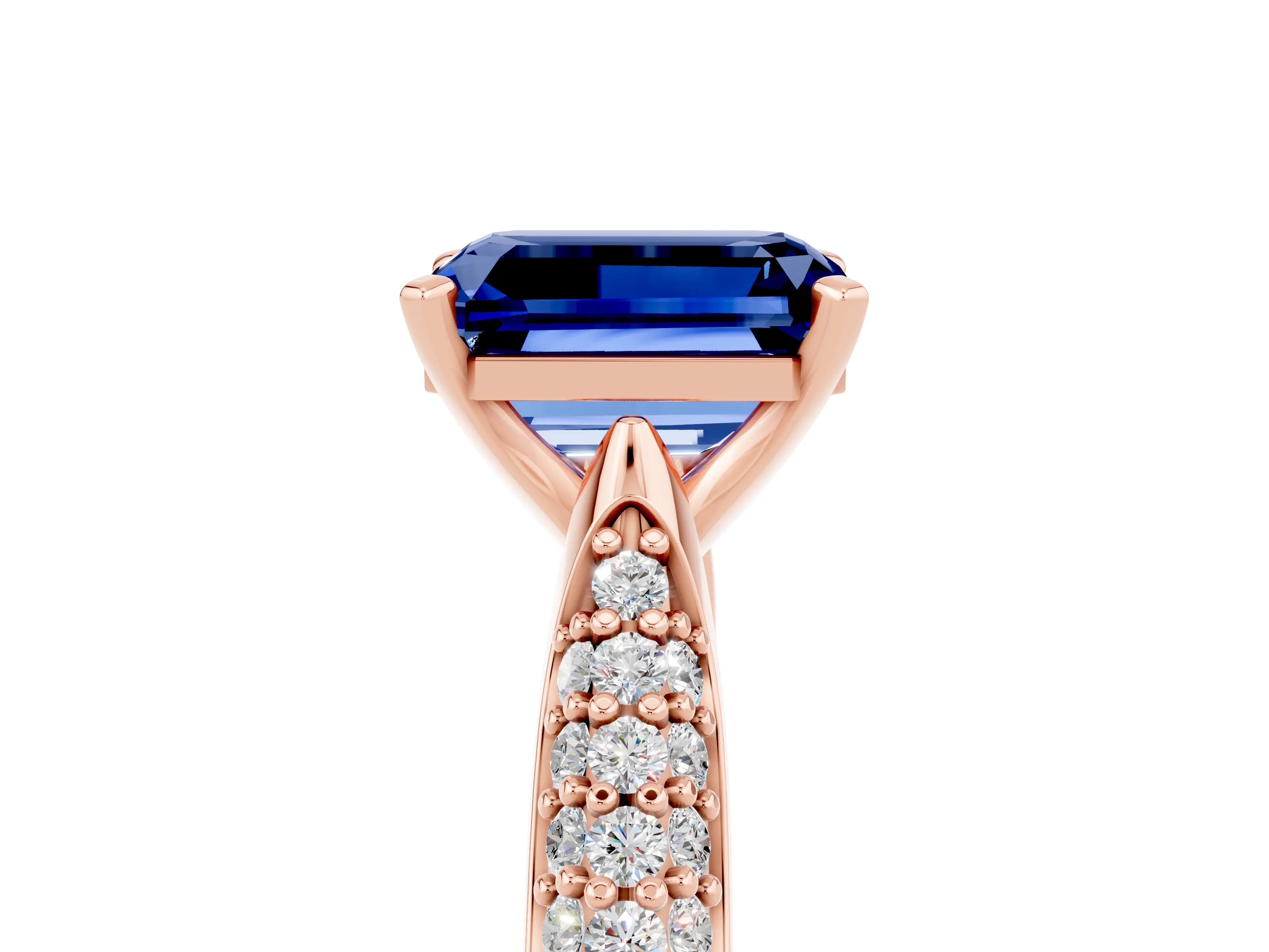 Rose gold Emerald Cut Diamond Solitaire Engagement Ring with Pavé Band and Four-Prong Setting_5