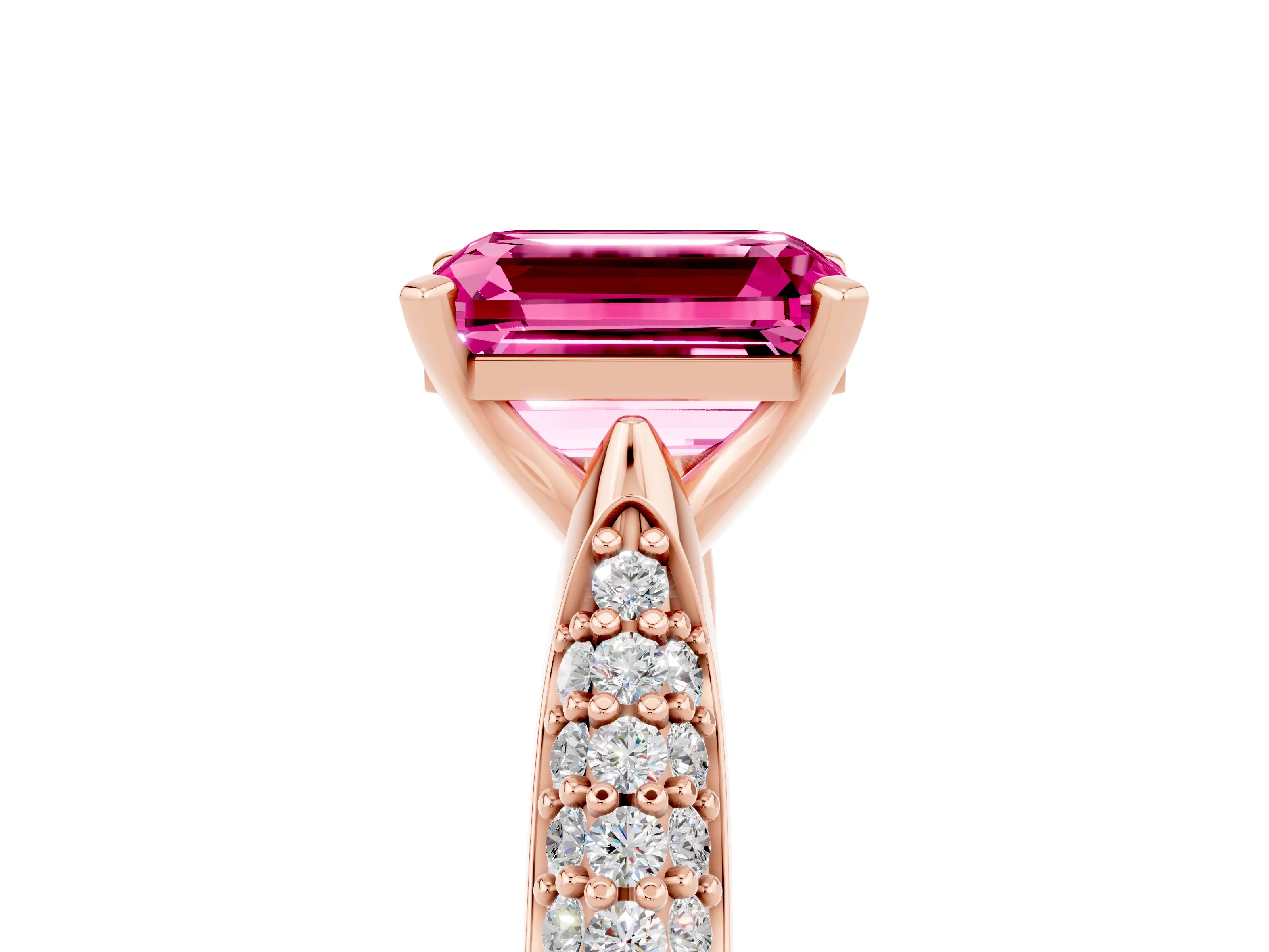 Rose gold Emerald Cut Diamond Solitaire Engagement Ring with Pavé Band and Four-Prong Setting_5