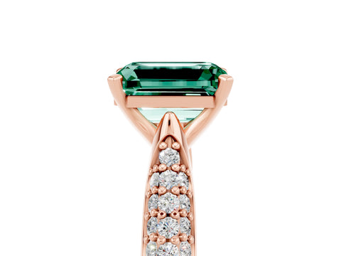 Rose gold Emerald Cut Diamond Solitaire Engagement Ring with Pavé Band and Four-Prong Setting_5