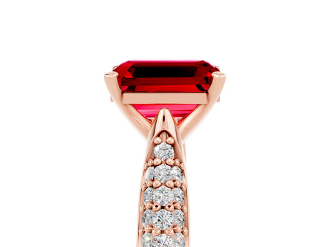 Rose gold Emerald Cut Diamond Solitaire Engagement Ring with Pavé Band and Four-Prong Setting_5