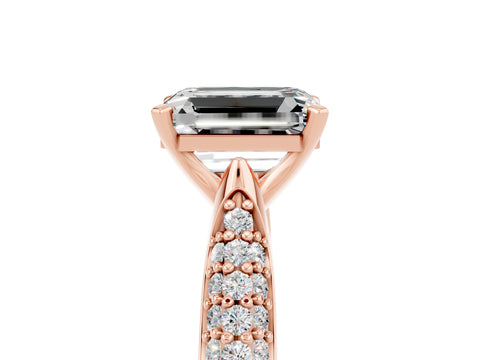 Rose gold Emerald Cut Diamond Solitaire Engagement Ring with Pavé Band and Four-Prong Setting_5