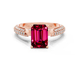 Rose gold Emerald Cut Diamond Solitaire Engagement Ring with Pavé Band and Four-Prong Setting