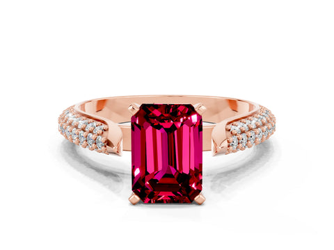Rose gold Emerald Cut Diamond Solitaire Engagement Ring with Pavé Band and Four-Prong Setting