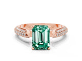 Rose gold Emerald Cut Diamond Solitaire Engagement Ring with Pavé Band and Four-Prong Setting