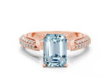 Rose gold Emerald Cut Diamond Solitaire Engagement Ring with Pavé Band and Four-Prong Setting