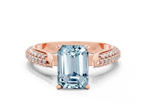 Rose gold Emerald Cut Diamond Solitaire Engagement Ring with Pavé Band and Four-Prong Setting