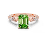 Rose gold Emerald Cut Diamond Solitaire Engagement Ring with Pavé Band and Four-Prong Setting