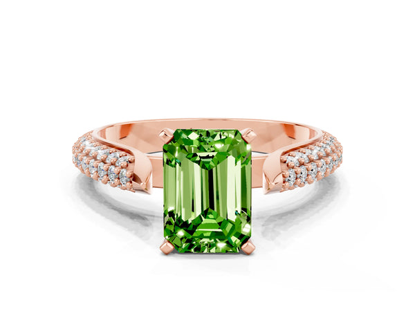Rose gold Emerald Cut Diamond Solitaire Engagement Ring with Pavé Band and Four-Prong Setting