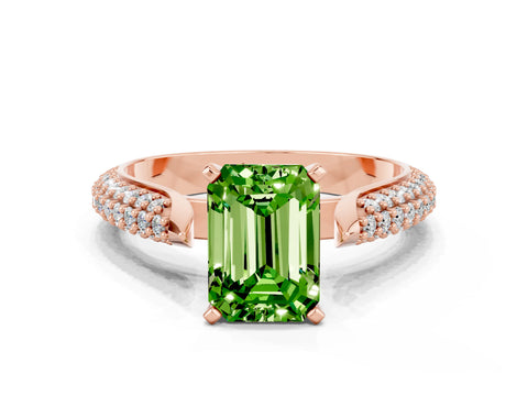 Rose gold Emerald Cut Diamond Solitaire Engagement Ring with Pavé Band and Four-Prong Setting