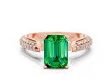 Rose gold Emerald Cut Diamond Solitaire Engagement Ring with Pavé Band and Four-Prong Setting