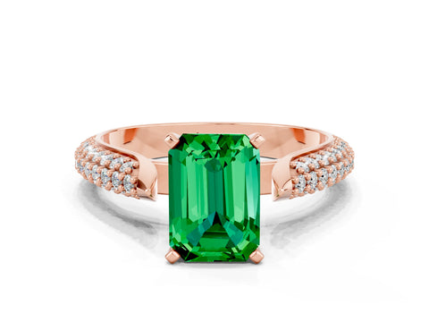 Rose gold Emerald Cut Diamond Solitaire Engagement Ring with Pavé Band and Four-Prong Setting