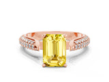 Rose gold Emerald Cut Diamond Solitaire Engagement Ring with Pavé Band and Four-Prong Setting