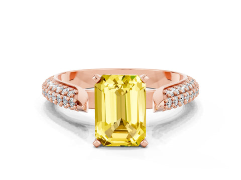 Rose gold Emerald Cut Diamond Solitaire Engagement Ring with Pavé Band and Four-Prong Setting