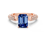 Rose gold Emerald Cut Diamond Solitaire Engagement Ring with Pavé Band and Four-Prong Setting