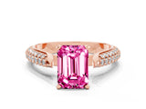 Rose gold Emerald Cut Diamond Solitaire Engagement Ring with Pavé Band and Four-Prong Setting