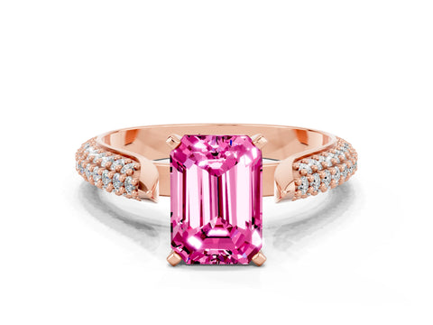 Rose gold Emerald Cut Diamond Solitaire Engagement Ring with Pavé Band and Four-Prong Setting