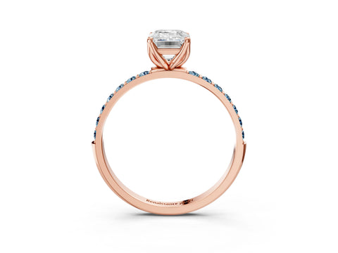 Rose gold Emerald Cut Diamond Solitaire Engagement Ring with Round with Aquamarine side stone Pavé Band and Prong Setting_3