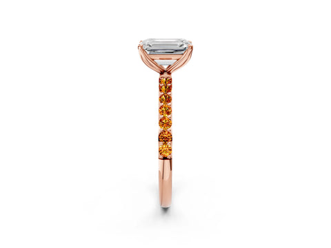 Rose gold Emerald Cut Diamond Solitaire Engagement Ring with Round with Citrine side stone Pavé Band and Prong Setting_2