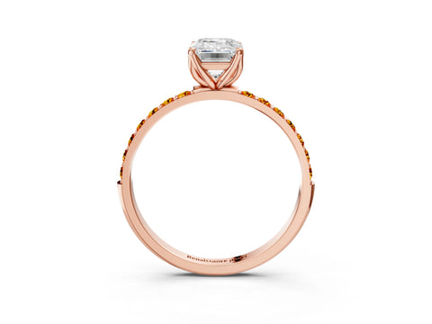 Rose gold Emerald Cut Diamond Solitaire Engagement Ring with Round with Citrine side stone Pavé Band and Prong Setting_3