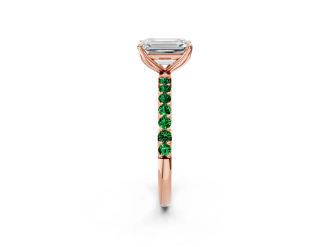 Rose gold Emerald Cut Diamond Solitaire Engagement Ring with Round with Emerald side stone Pavé Band and Prong Setting_2