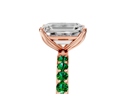 Rose gold Emerald Cut Diamond Solitaire Engagement Ring with Round with Emerald side stone Pavé Band and Prong Setting_5
