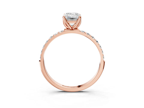Rose gold Emerald Cut Diamond Solitaire Engagement Ring with Round with Moissanite side stone Pavé Band and Prong Setting_3