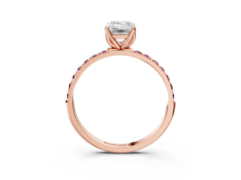 Rose gold Emerald Cut Diamond Solitaire Engagement Ring with Round with Morganite side stone Pavé Band and Prong Setting_3