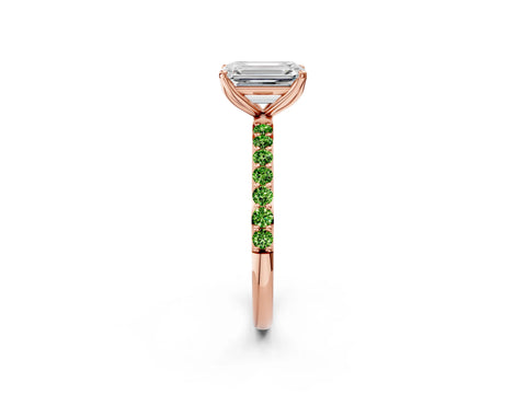 Rose gold Emerald Cut Diamond Solitaire Engagement Ring with Round with Peridot side stone Pavé Band and Prong Setting_2