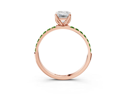 Rose gold Emerald Cut Diamond Solitaire Engagement Ring with Round with Peridot side stone Pavé Band and Prong Setting_3