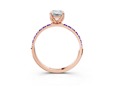Rose gold Emerald Cut Diamond Solitaire Engagement Ring with Round with Tanzanite side stone Pavé Band and Prong Setting_3