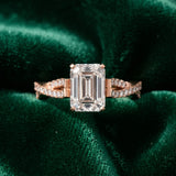 Rose gold Emerald Cut Diamond Solitaire Engagement Ring with Twisted Pavé Band and Four-Prong Setting_16