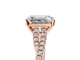 Rose gold Emerald Cut Diamond Solitaire Engagement Ring with Twisted Pavé Band and Four-Prong Setting_62