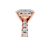 Rose gold Emerald Cut Diamond Solitaire Pavé Engagement Ring with Round Band and Prong Setting_73