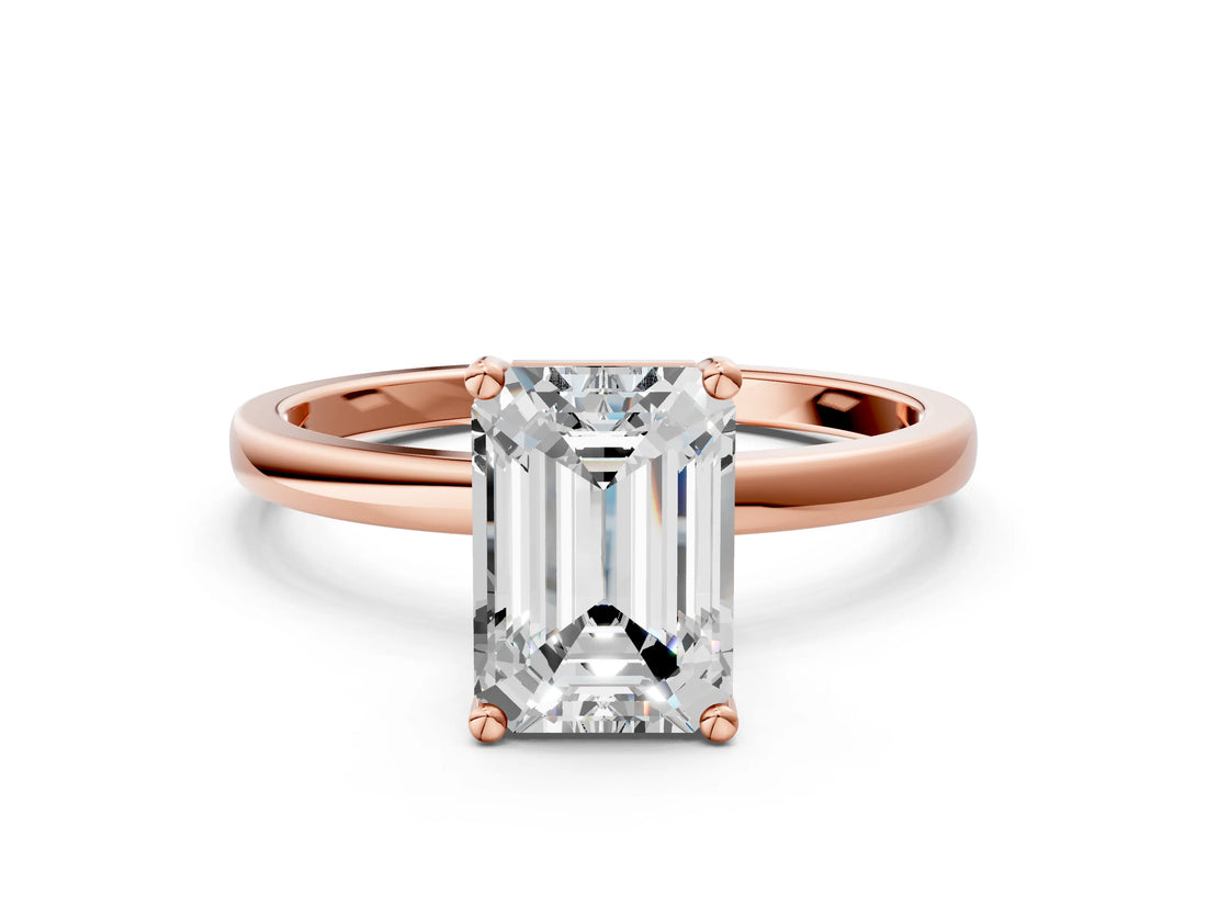 Rose gold Emerald Cut Diamond Solitaire Ring with Classic Band and Four-Prong Setting_3