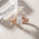 Rose gold Emerald Cut Diamond Solitaire Ring with Filigree Band and Four-Prong Setting_16