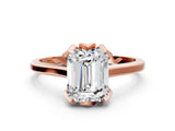 Rose gold Emerald Cut Diamond Solitaire Ring with Flower Prong Setting and Classic Band_20