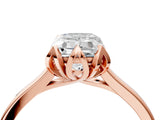 Rose gold Emerald Cut Diamond Solitaire Ring with Flower Prong Setting and Classic Band_24