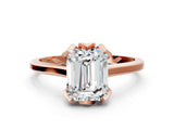 Rose gold Emerald Cut Diamond Solitaire Ring with Flower Prong Setting and Classic Band_44