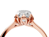 Rose gold Emerald Cut Diamond Solitaire Ring with Flower Prong Setting and Classic Band_48