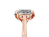Rose gold Emerald Cut Diamond Solitaire Ring with Flower Prong Setting and Classic Band_49