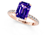 Rose gold Emerald Cut Diamond Solitaire Ring with Four-Prong Setting and Pavé Band_1