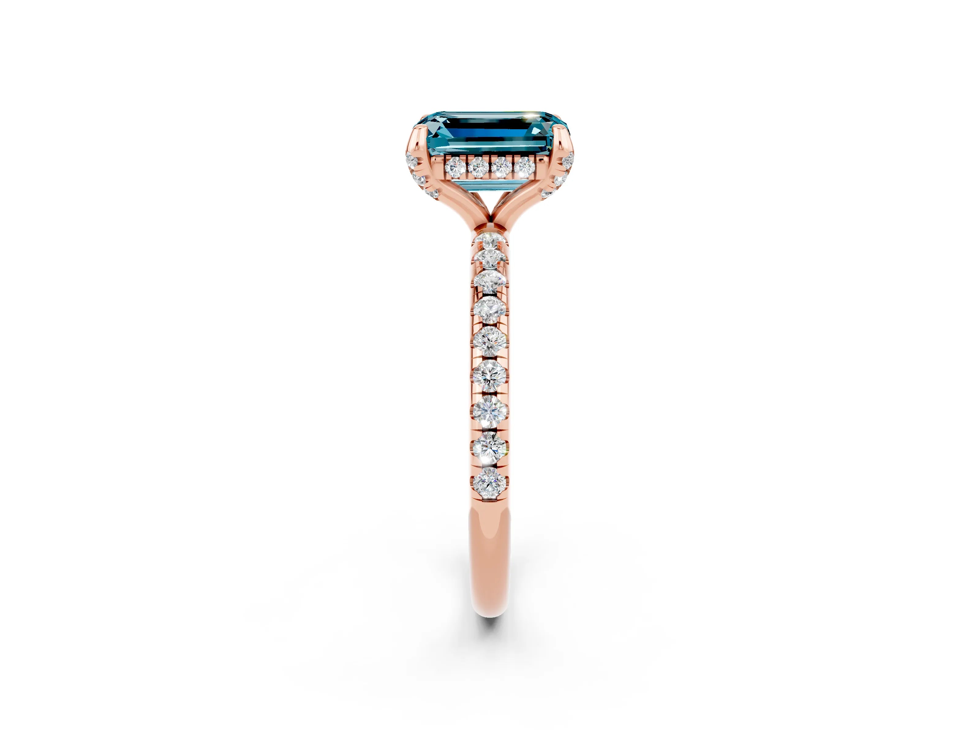 Rose gold Emerald Cut Diamond Solitaire Ring with Four-Prong Setting and Pavé Band_2