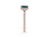 Rose gold Emerald Cut Diamond Solitaire Ring with Four-Prong Setting and Pavé Band_2