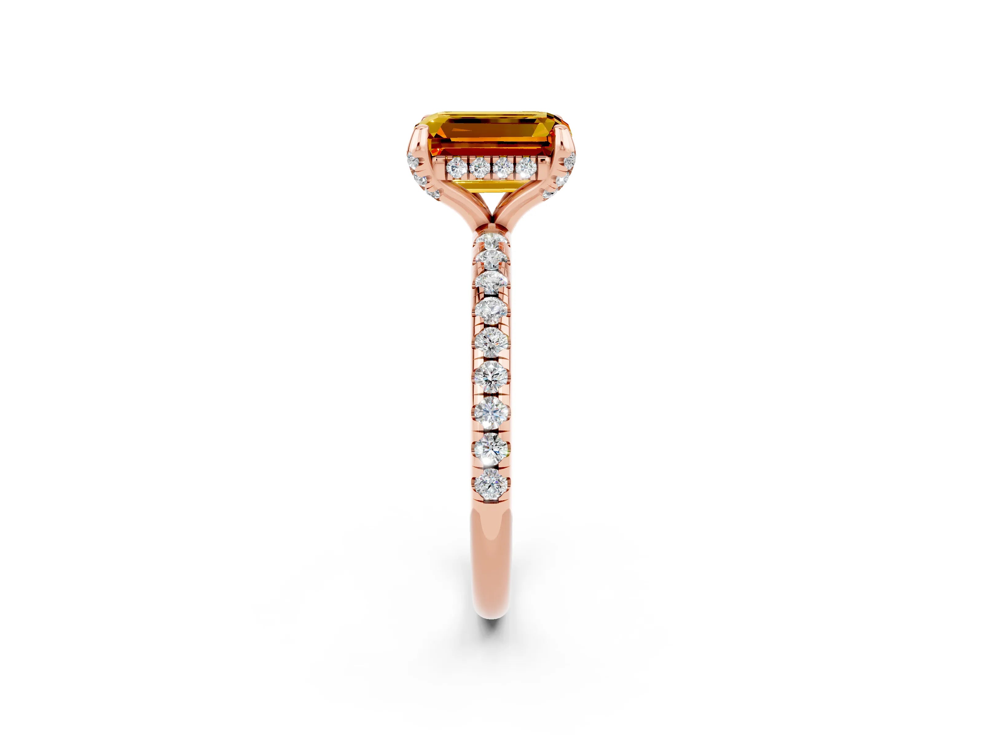 Rose gold Emerald Cut Diamond Solitaire Ring with Four-Prong Setting and Pavé Band_2