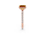 Rose gold Emerald Cut Diamond Solitaire Ring with Four-Prong Setting and Pavé Band_2
