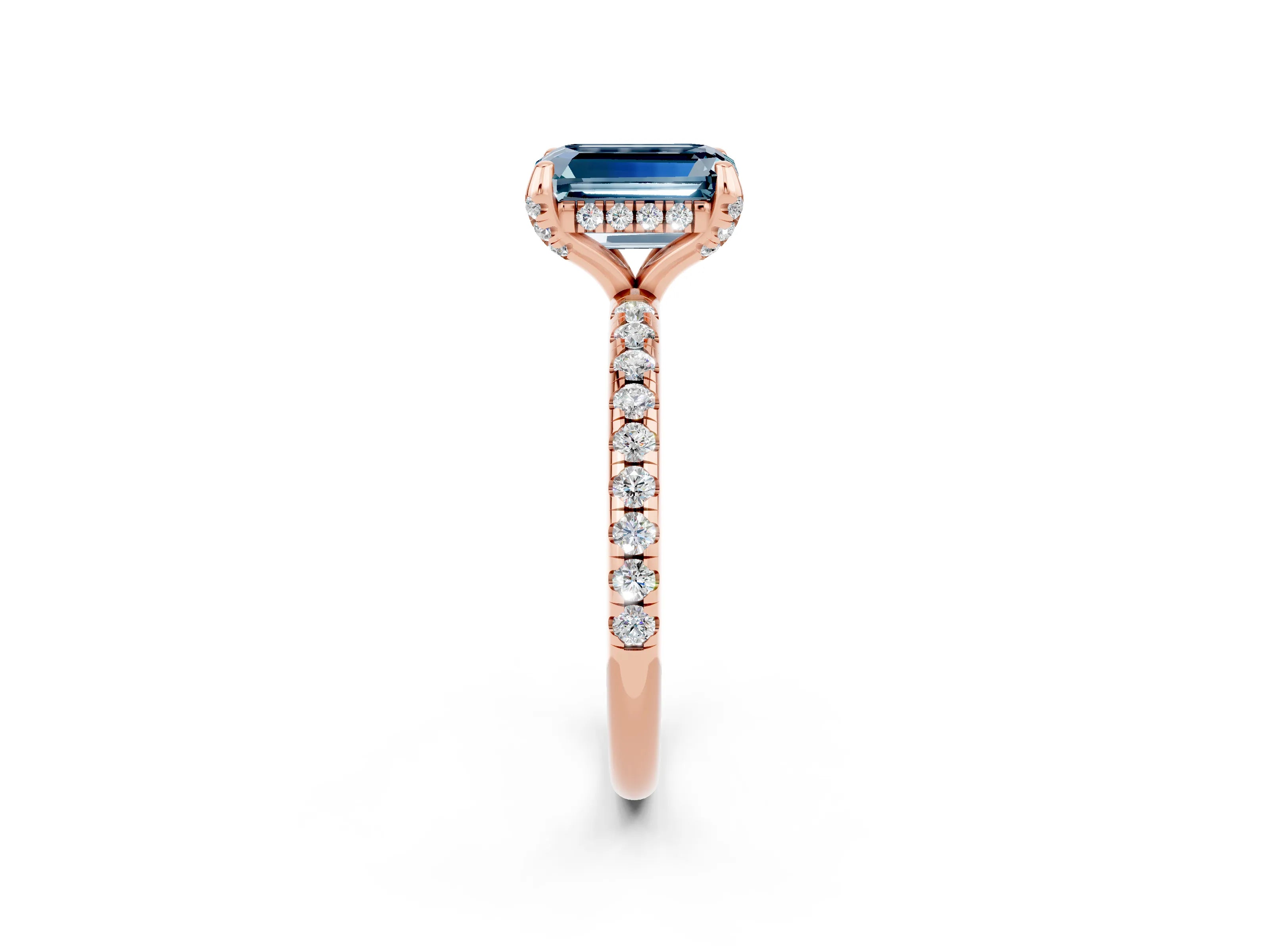 Rose gold Emerald Cut Diamond Solitaire Ring with Four-Prong Setting and Pavé Band_2