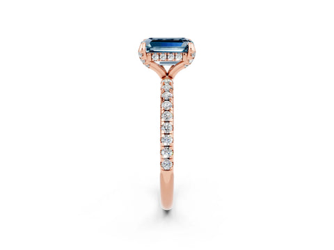 Rose gold Emerald Cut Diamond Solitaire Ring with Four-Prong Setting and Pavé Band_2